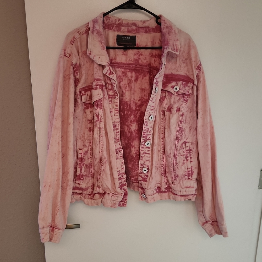 Torrid Pink Distressed Jean Jacket